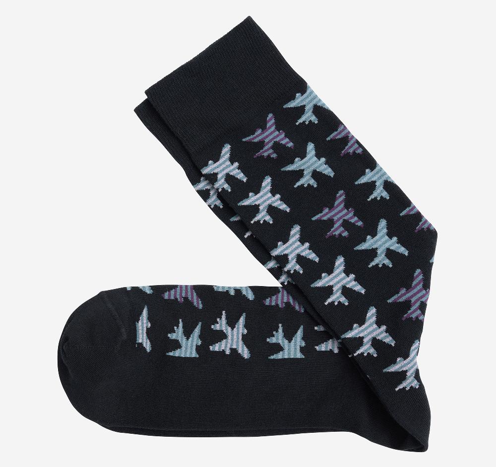 johnston & murphy Space Dyed Socks Navy Striped Airplane Icon