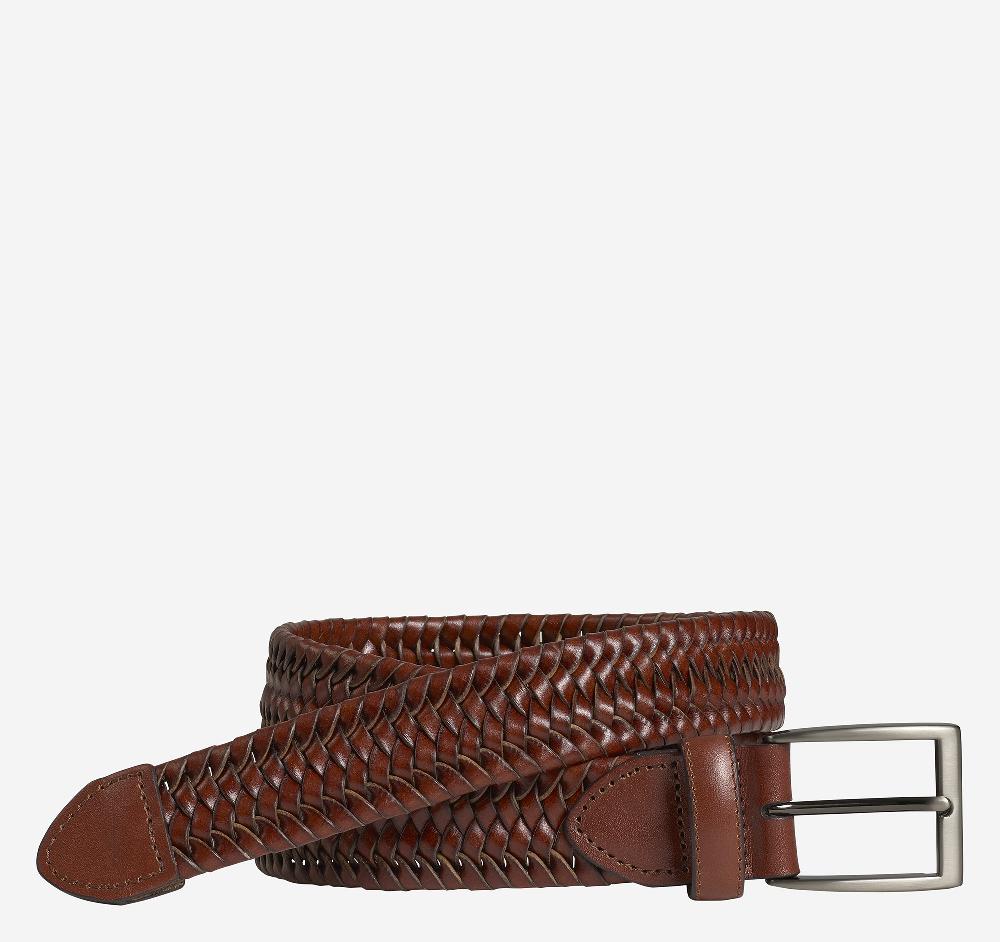 johnston & murphy Stretch Leather Braided Belt Cognac