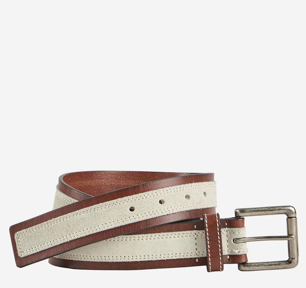 johnston & murphy Suede Overlay Belt Tan Leather/White Suede