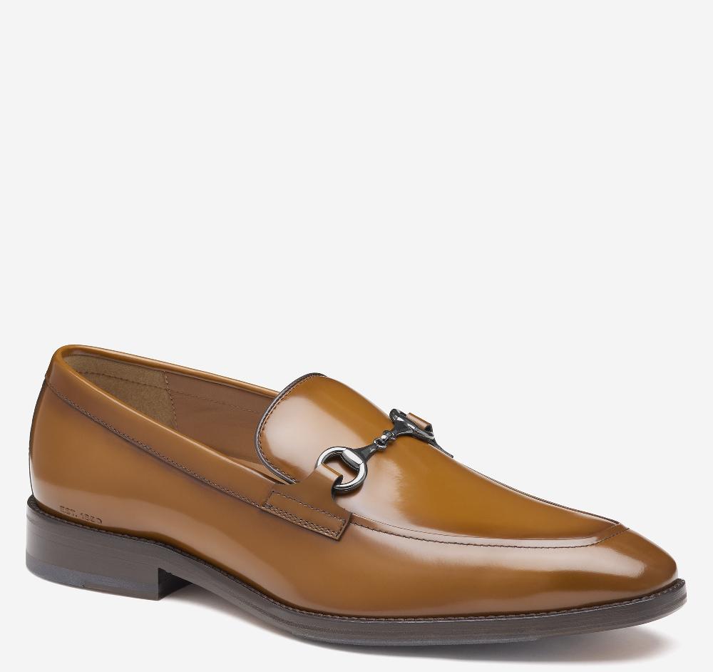 johnston & murphy Sullivan Bit Loafer Tan Italian Patent Calfskin