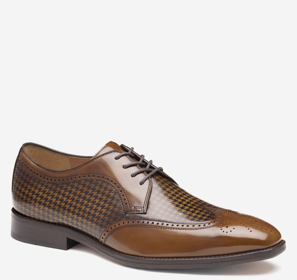 johnston & murphy Sullivan Wingtip Mahogany Brush-Off Houndstooth Calfskin
