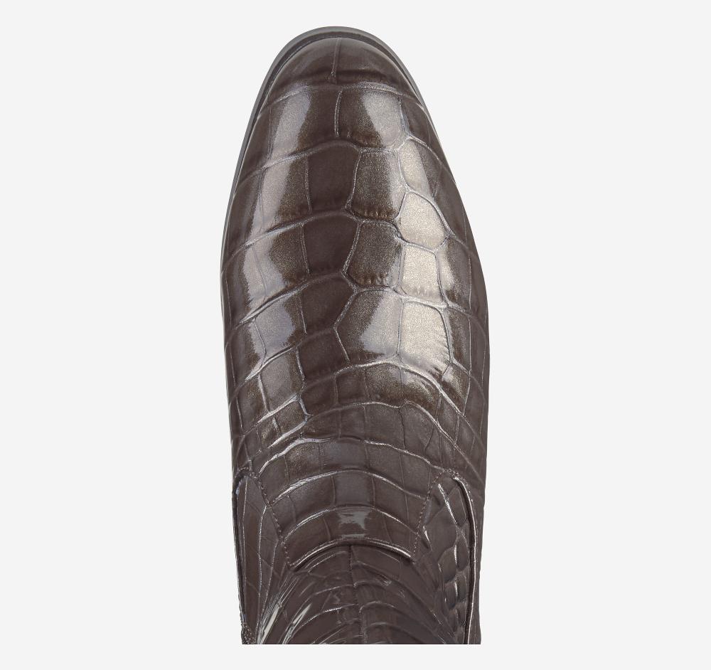 Johnston & Murphy Tinsley Riding Boot Brown Pearlized Croc Embossed Patent Calfskin