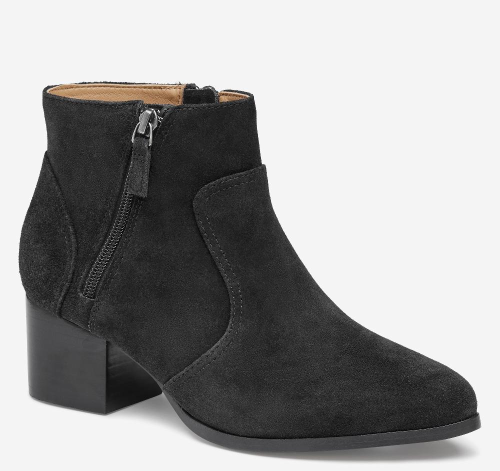 johnston & murphy Trista Double-Zip Bootie Black Suede