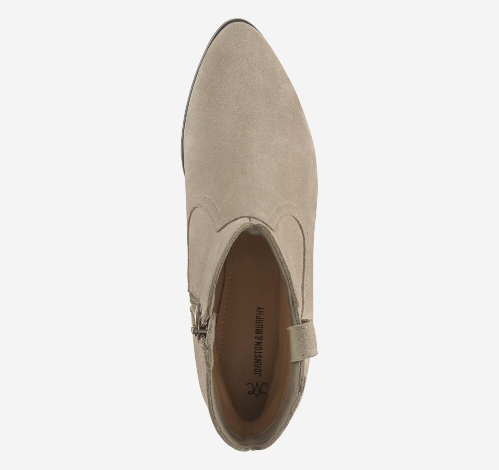 Johnston & Murphy Tristen Western Bootie Taupe Waterproof Suede