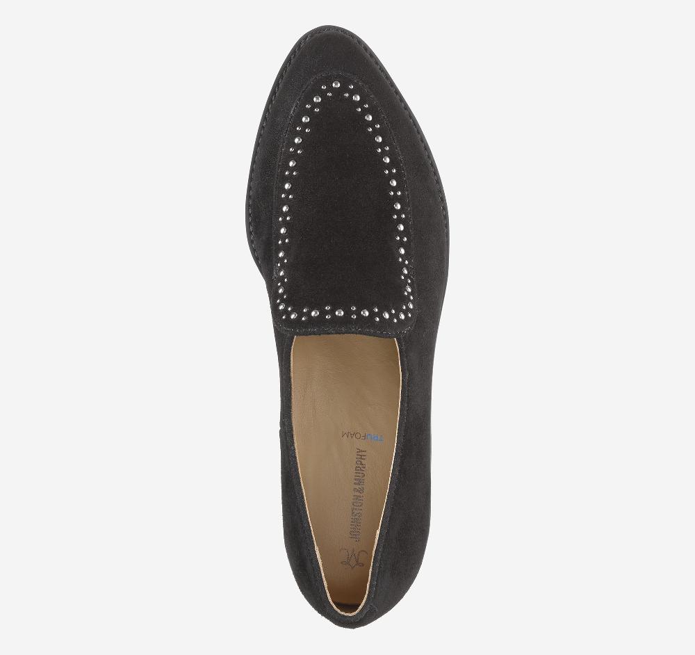 Johnston & Murphy Ulyssa Studded Loafer Black Kid Suede