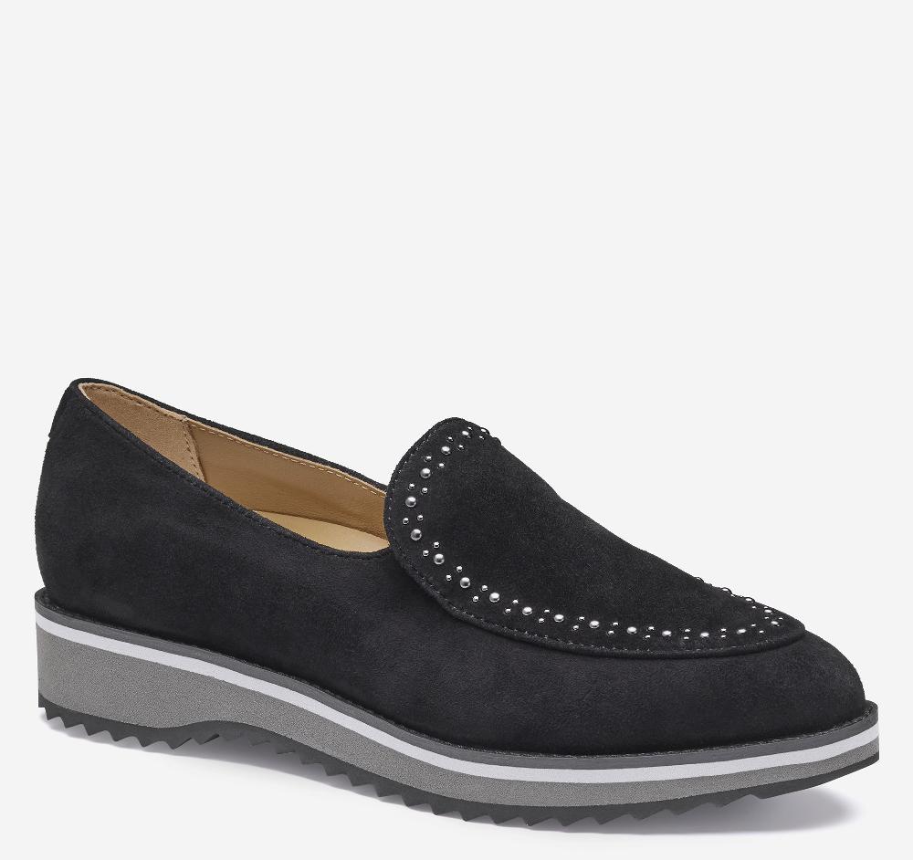 johnston & murphy Ulyssa Studded Loafer Black Kid Suede