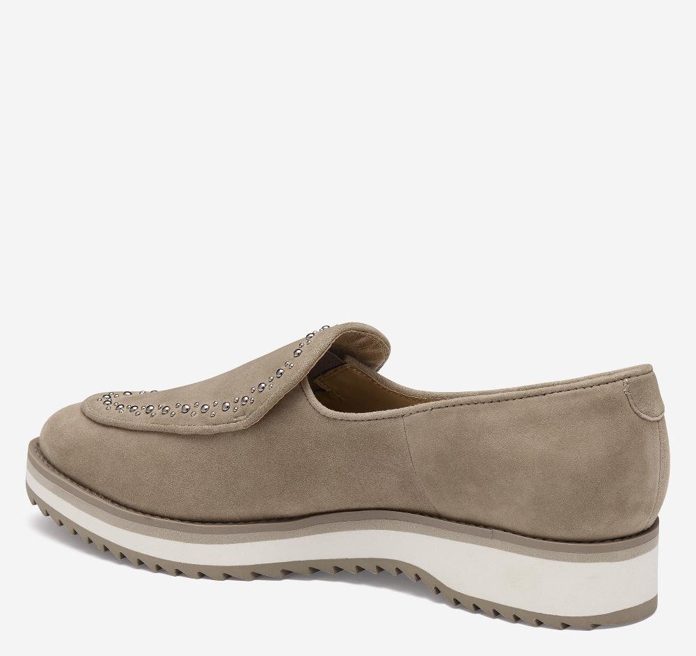 Johnston & Murphy Ulyssa Studded Loafer Taupe Kid Suede