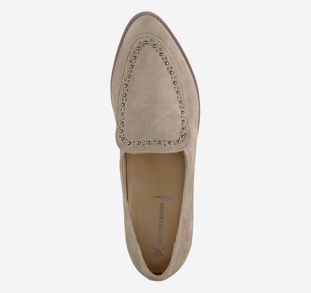 Johnston & Murphy Ulyssa Studded Loafer Taupe Kid Suede