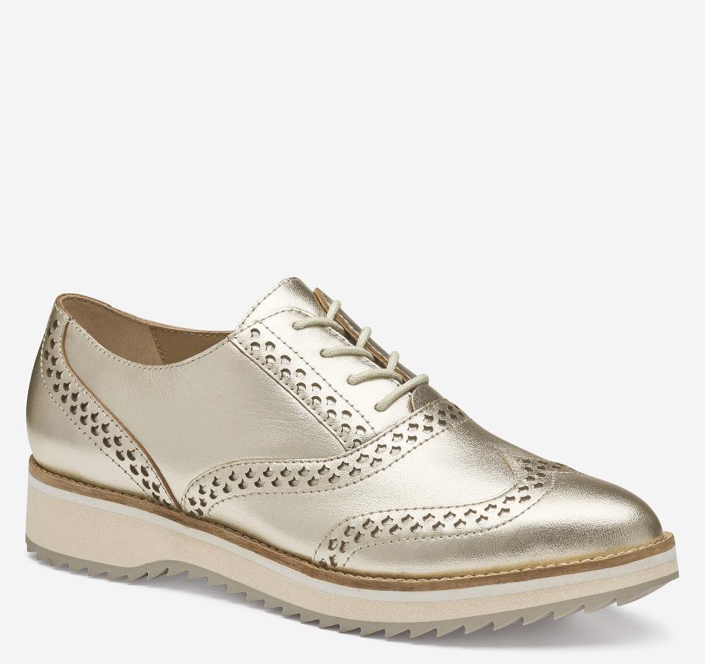 johnston & murphy Ulyssa Wingtip Gold Metallic Sheepskin