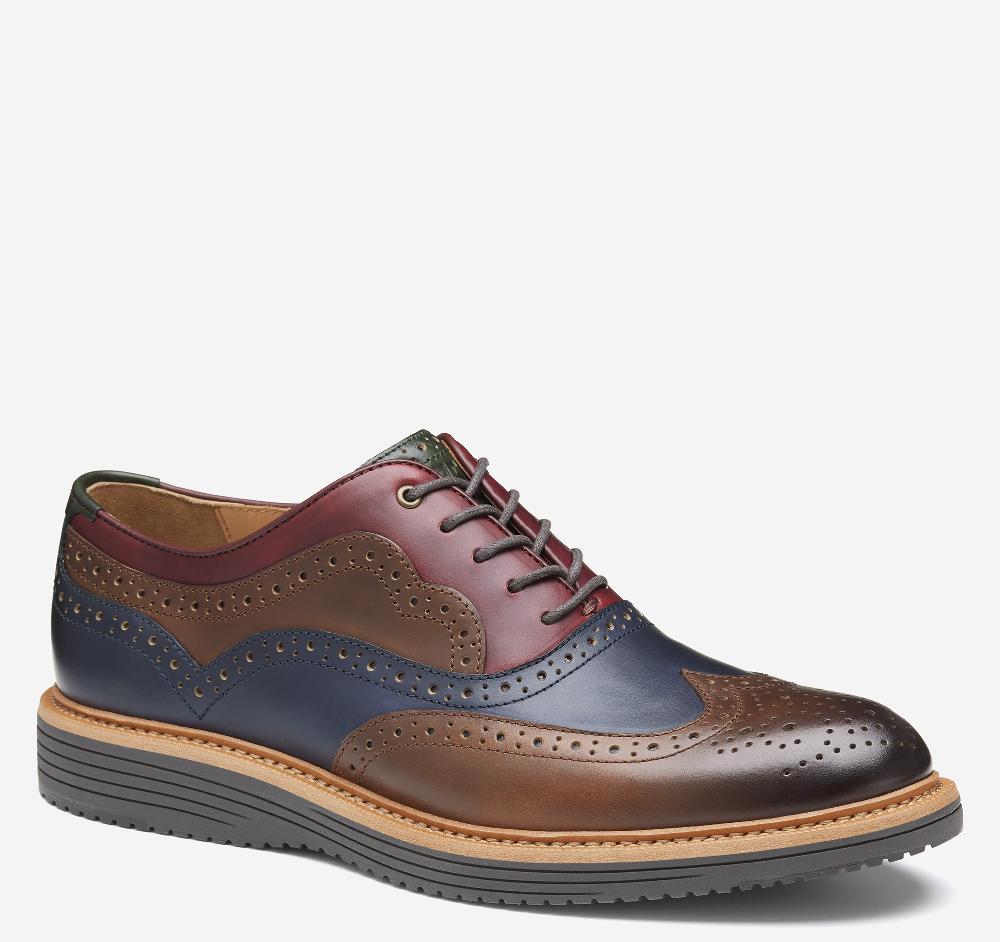 johnston & murphy Upton 175th Anniversary Wingtip Tan/Navy/Multi Oiled American Full Grain