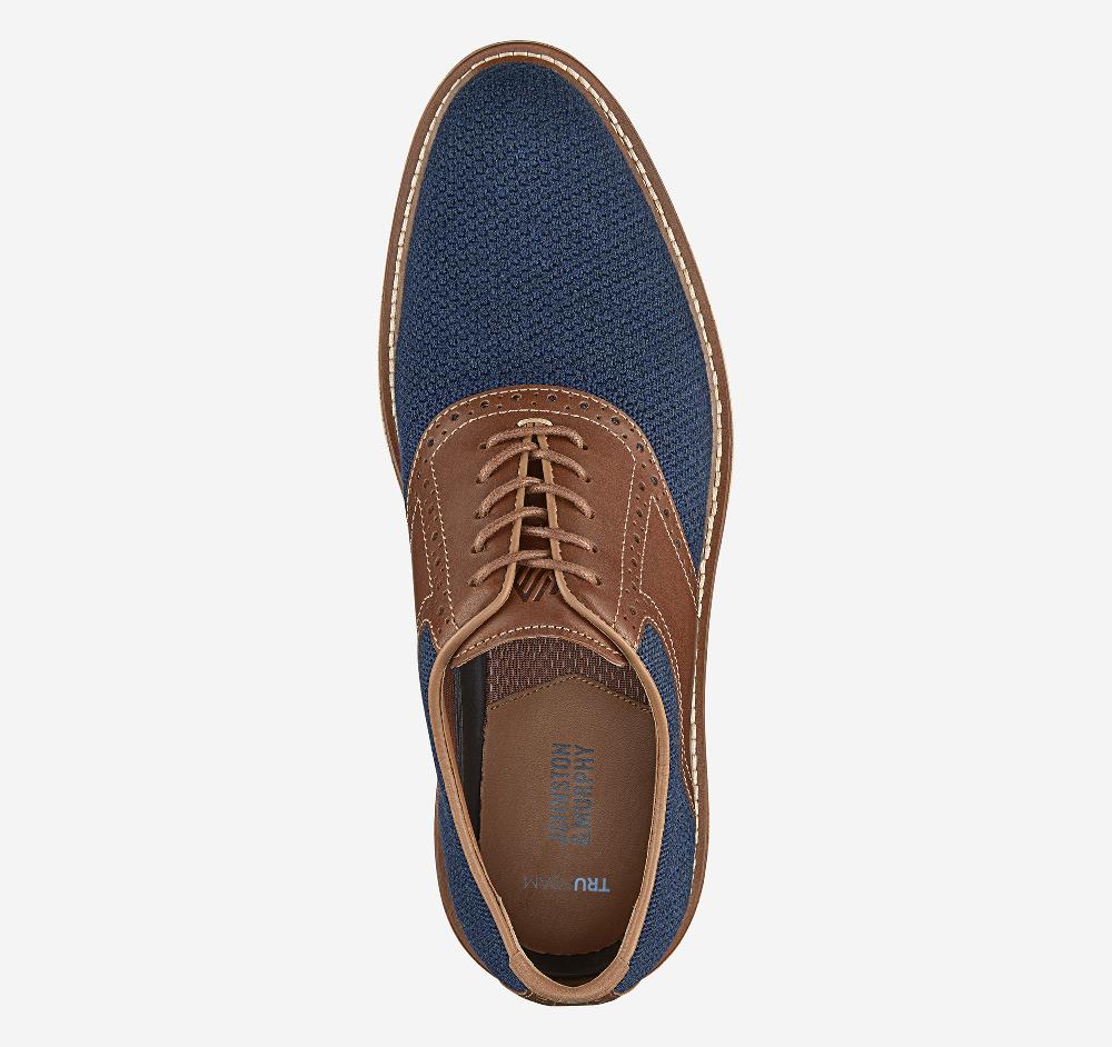 Johnston & Murphy Upton Knit Saddle Navy Knit/Tan Full Grain