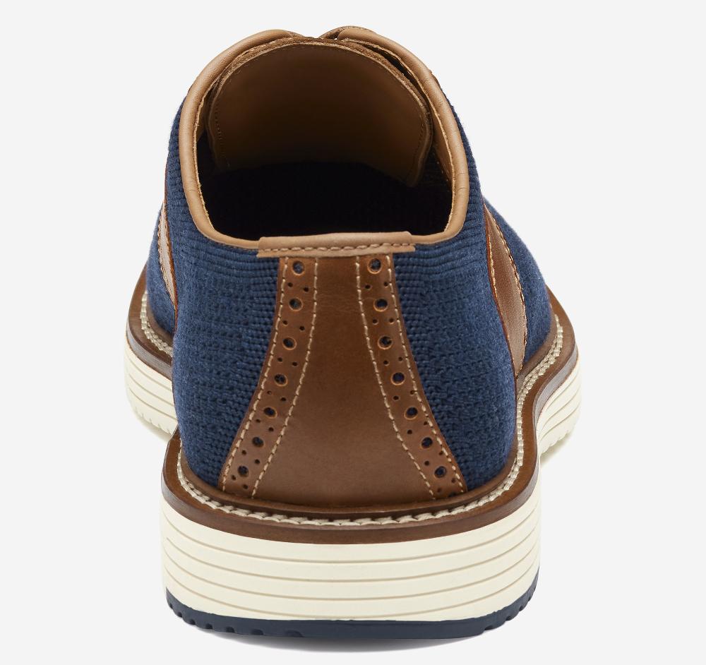 Johnston & Murphy Upton Knit Saddle Navy Knit/Tan Full Grain