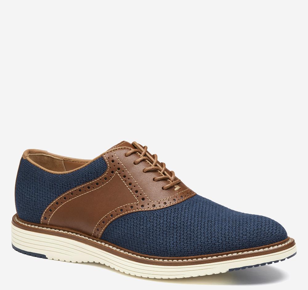 johnston & murphy Upton Knit Saddle Navy Knit/Tan Full Grain