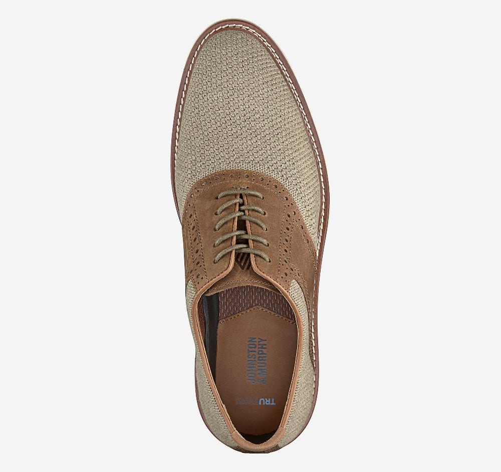 Johnston & Murphy Upton Knit Saddle Taupe Knit/Brown Oiled Full Grain