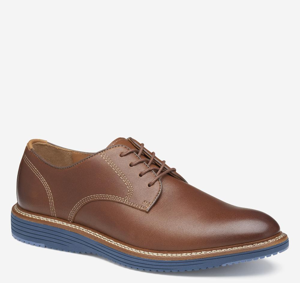 johnston & murphy Upton Plain Toe Tan Full Grain/Blue Sole