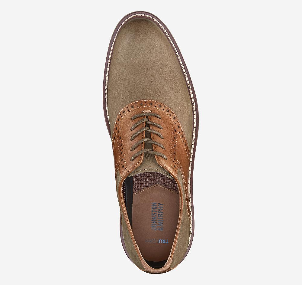 Johnston & Murphy Upton Saddle Taupe Nubuck/Tan Full Grain Leather