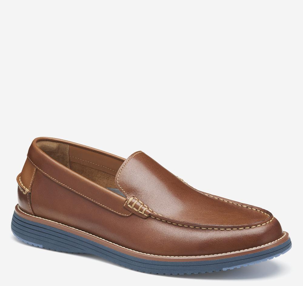 johnston & murphy Upton Venetian Loafer Tan Full Grain/Blue Sole