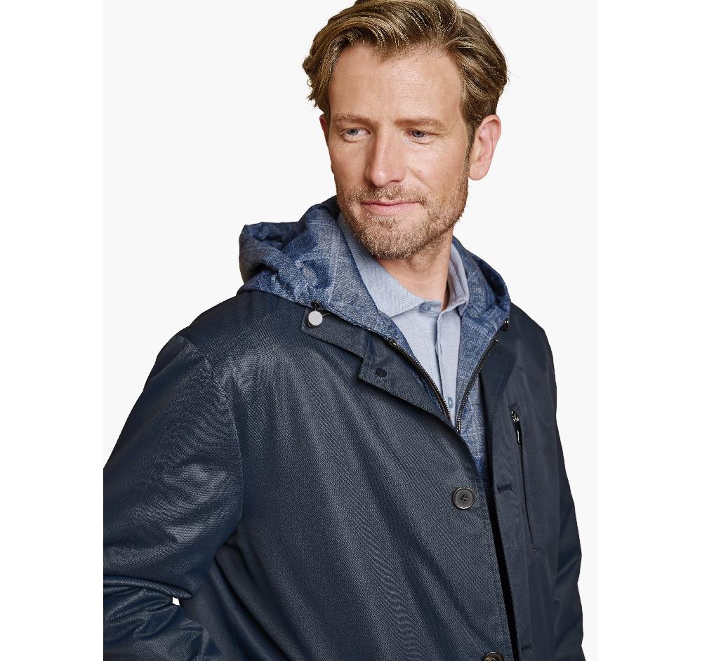 Johnston & Murphy Upton Water-Resistant Raincoat With Removable Liner Navy/Blue Plaid