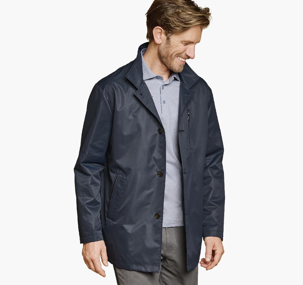 Johnston & Murphy Upton Water-Resistant Raincoat With Removable Liner Navy/Blue Plaid