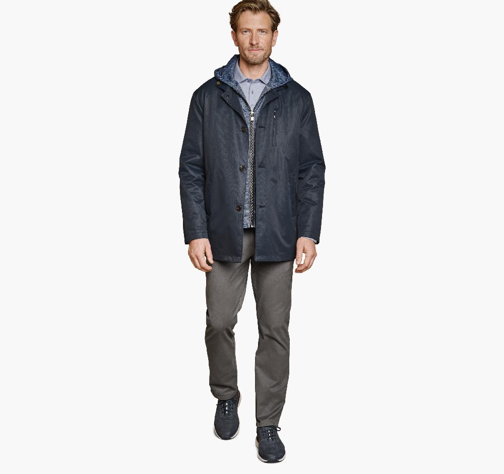 Johnston & Murphy Upton Water-Resistant Raincoat With Removable Liner Navy/Blue Plaid