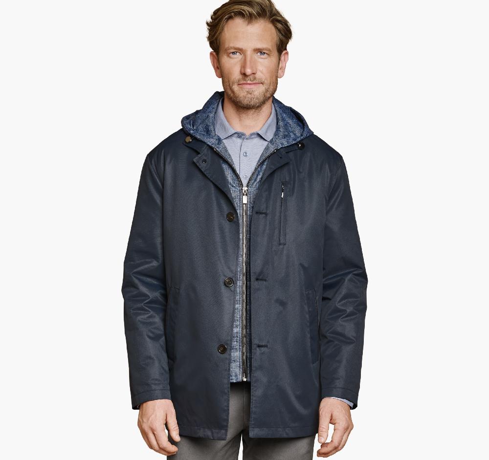 johnston & murphy Upton Water-Resistant Raincoat with Removable Liner Navy/Blue Plaid