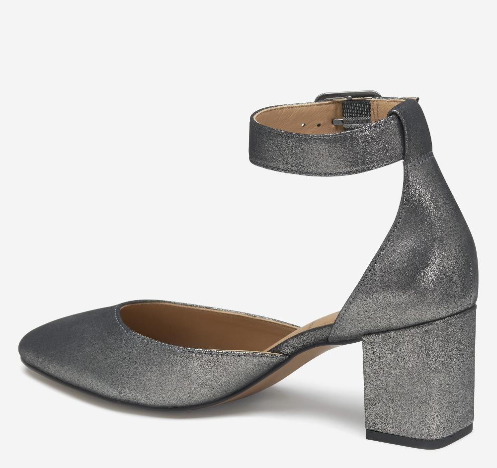 Johnston & Murphy Vicki Ankle Strap Pewter Metallic Kid Suede