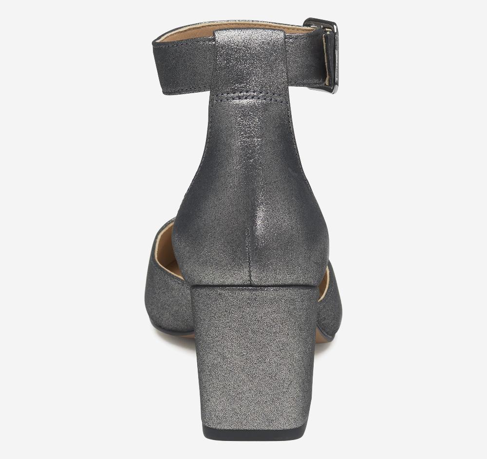 Johnston & Murphy Vicki Ankle Strap Pewter Metallic Kid Suede