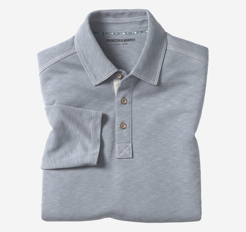 johnston & murphy Vintage Slub Long-Sleeve Polo Dusty Blue