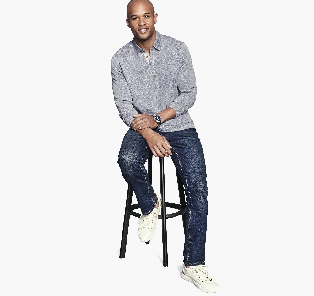 Johnston & Murphy Vintage Slub Long-Sleeve Polo Indigo