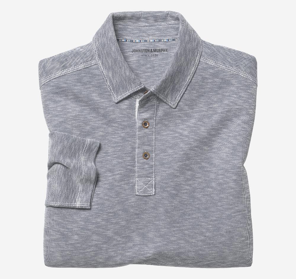 johnston & murphy Vintage Slub Long-Sleeve Polo Indigo
