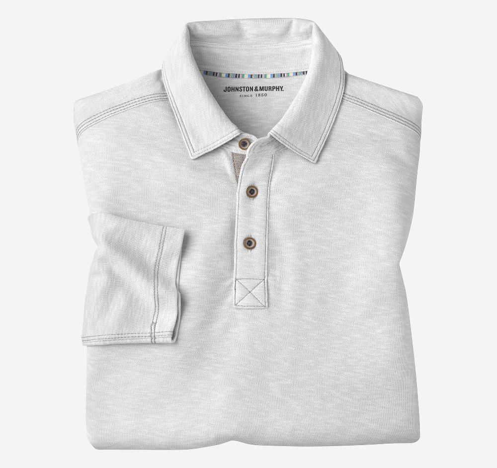 johnston & murphy Vintage Slub Long-Sleeve Polo Light Gray