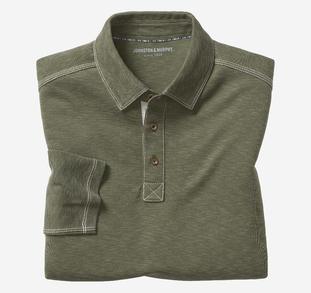 johnston & murphy Vintage Slub Long-Sleeve Polo Olive