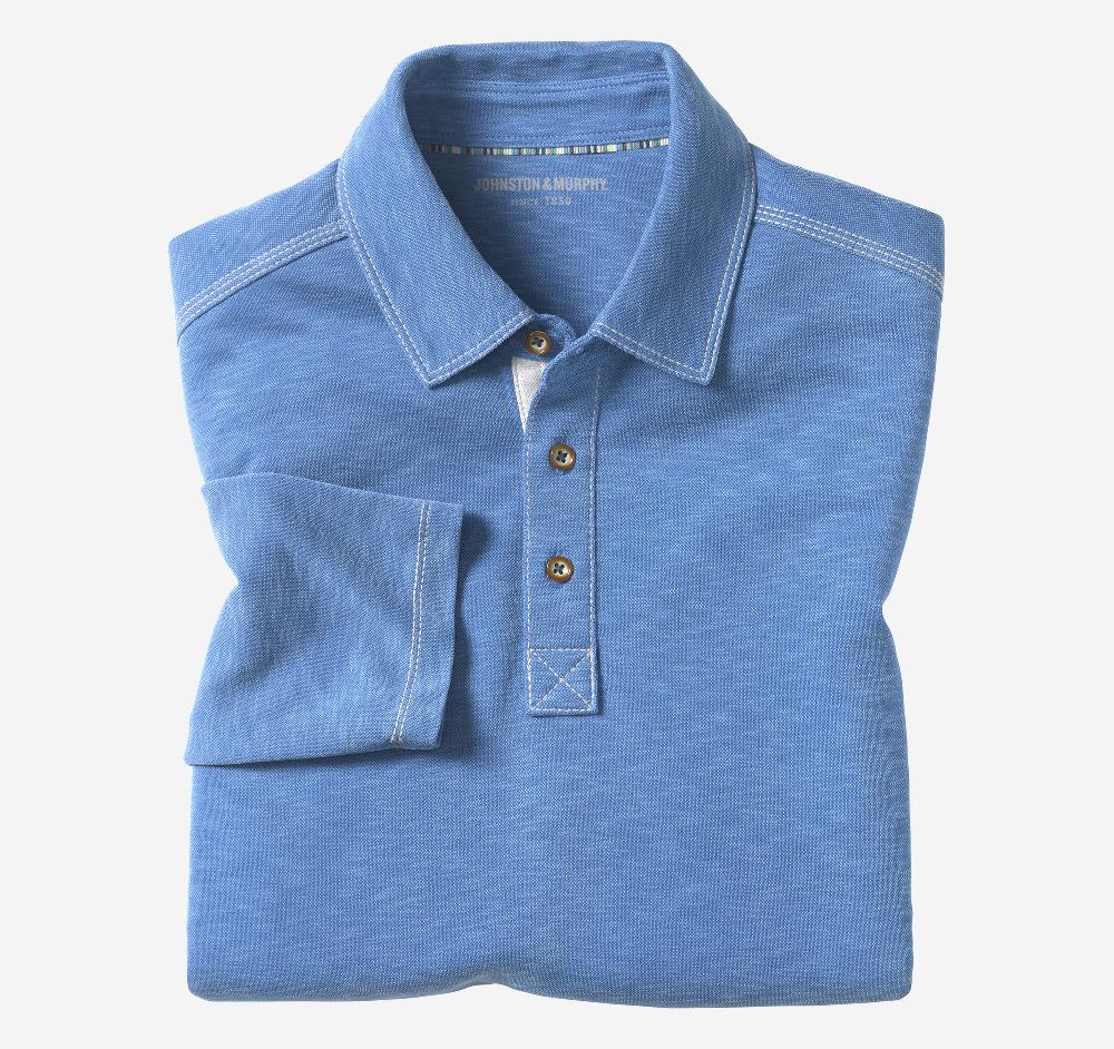 johnston & murphy Vintage Slub Long-Sleeve Polo Royal