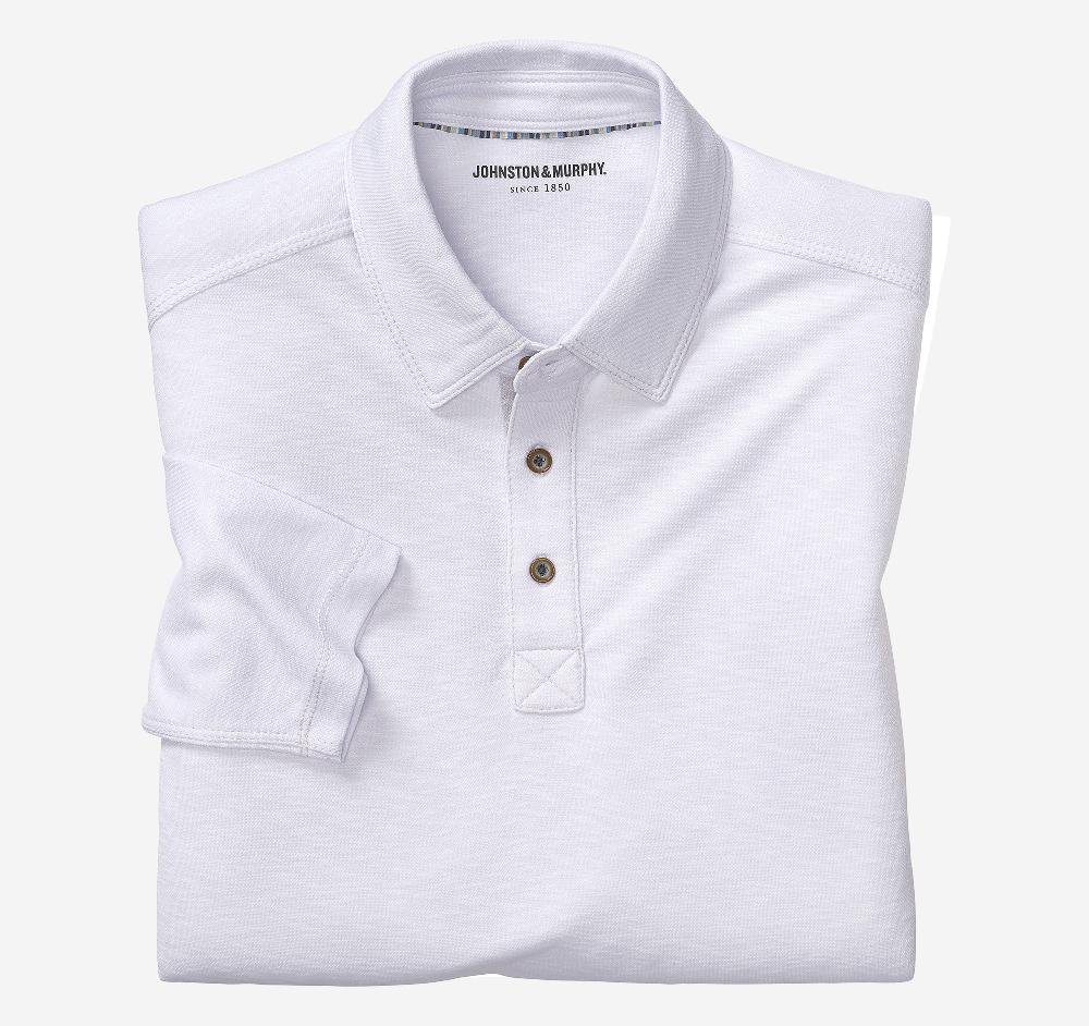 johnston & murphy Vintage Slub Long-Sleeve Polo White