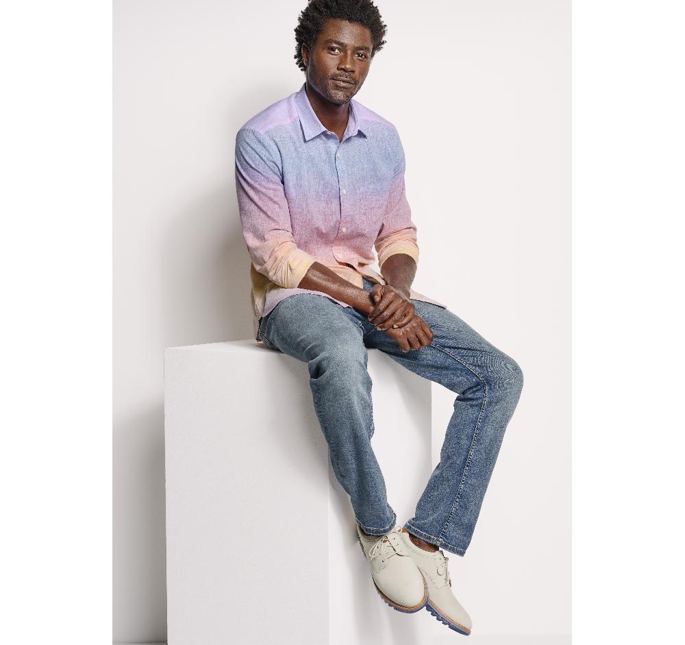 Johnston & Murphy Washed Linen-Blend Shirt Blue/Pink Ombré