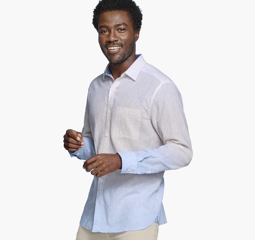 Johnston & Murphy Washed Linen-Blend Shirt Tan/Blue Ombré