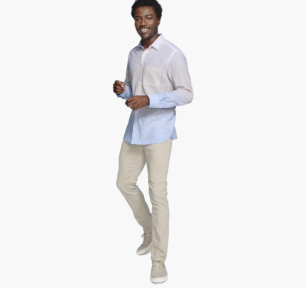 Johnston & Murphy Washed Linen-Blend Shirt Tan/Blue Ombré