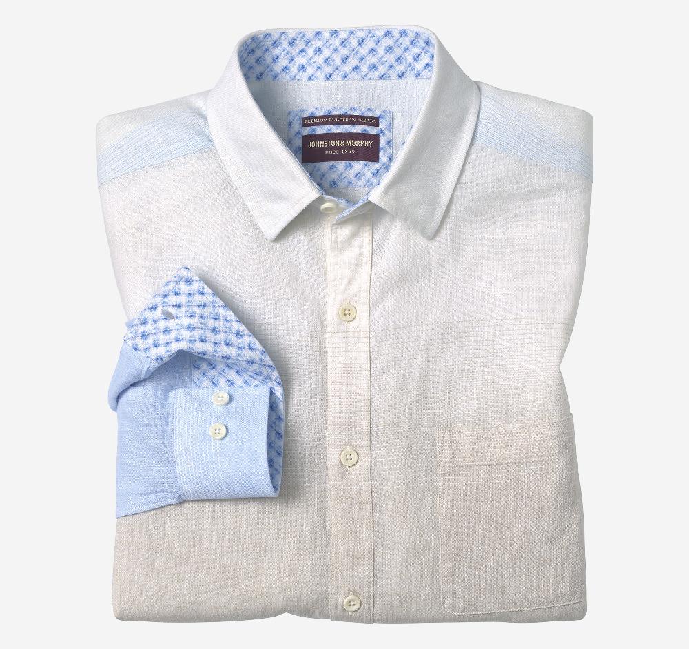 johnston & murphy Washed Linen-Blend Shirt Tan/Blue Ombré
