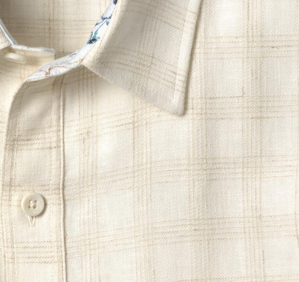 Johnston & Murphy Washed Linen-Blend Shirt White/Tan Windowpane