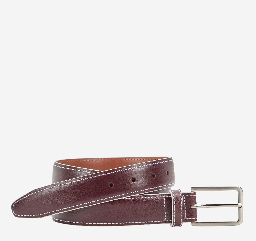 johnston & murphy White-Edged Textured Leather Belt Burgundy