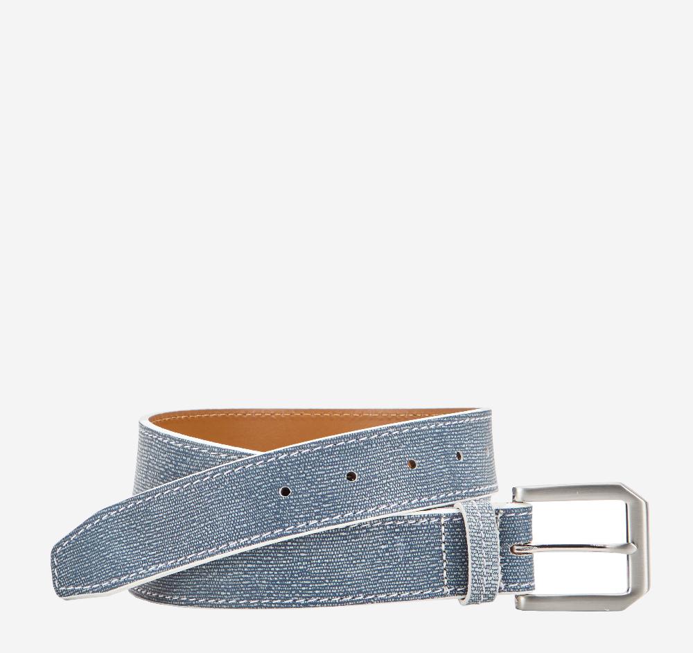 johnston & murphy White-Edged Textured Leather Belt Denim