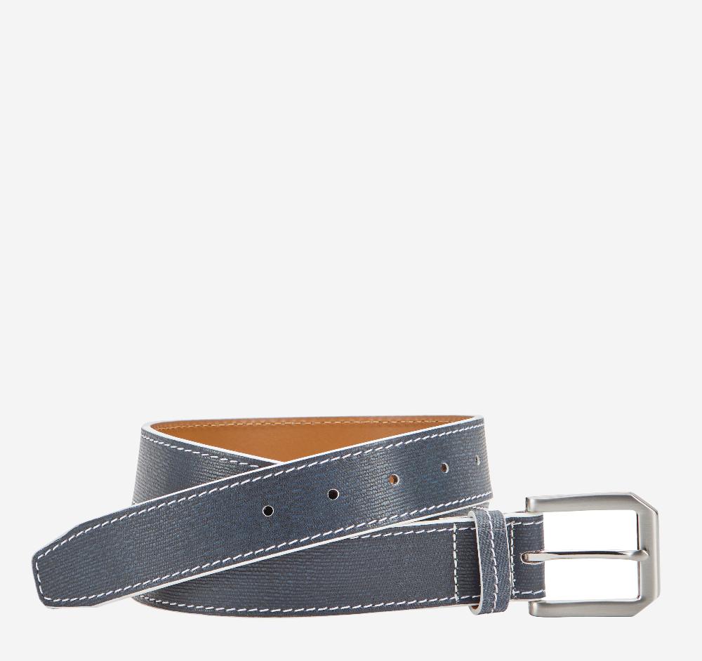 johnston & murphy White-Edged Textured Leather Belt Navy
