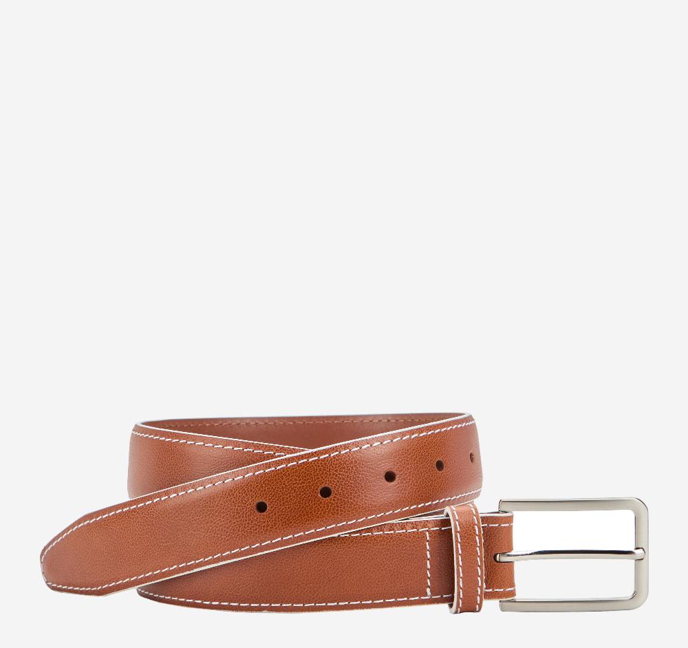 johnston & murphy White-Edged Textured Leather Belt Tan