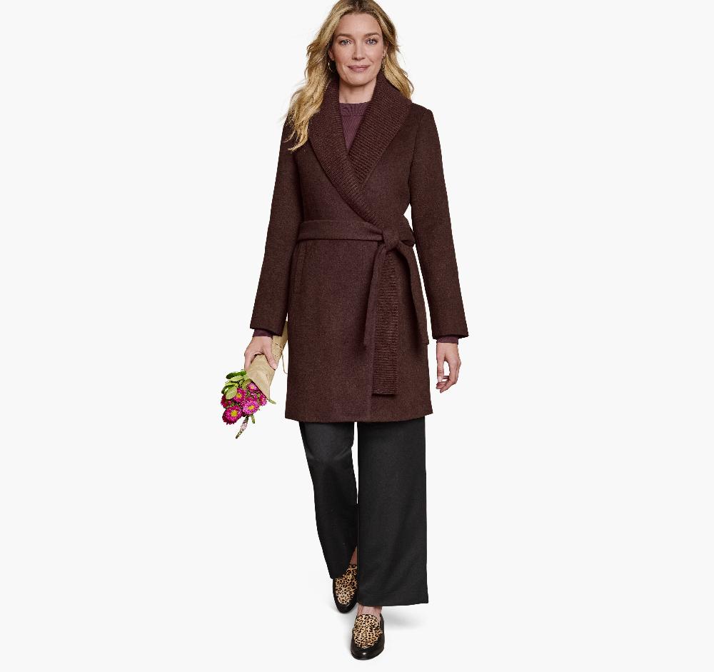 Johnston & Murphy Wool-Blend Coat With Removable Knit Collar Burgundy