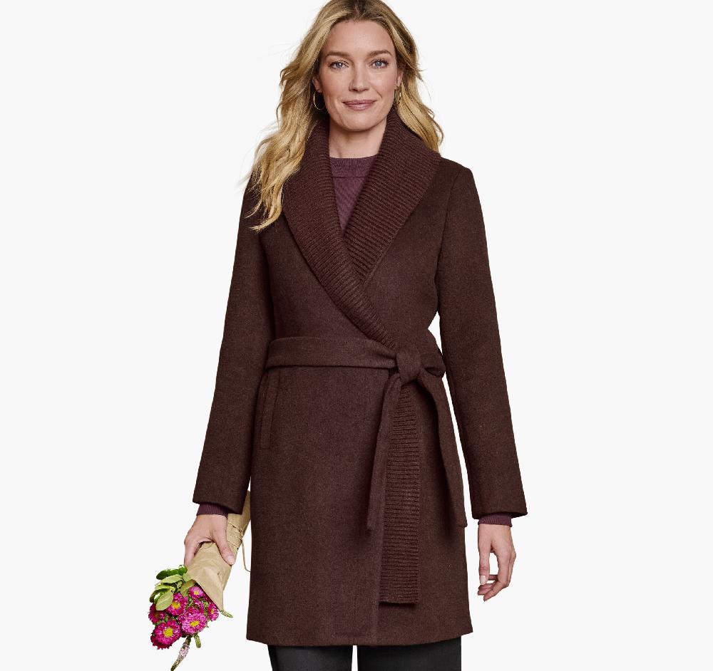 johnston & murphy Wool-Blend Coat with Removable Knit Collar Burgundy