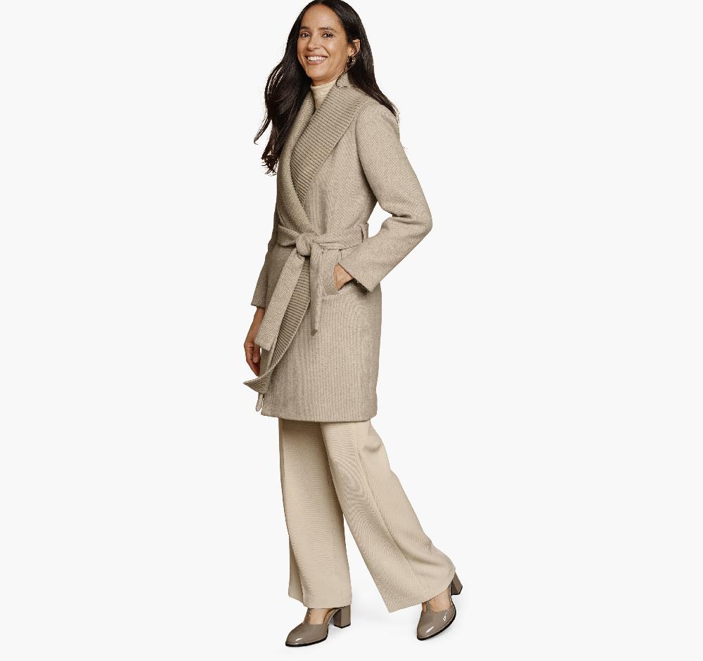 Johnston & Murphy Wool-Blend Coat With Removable Knit Collar Natural