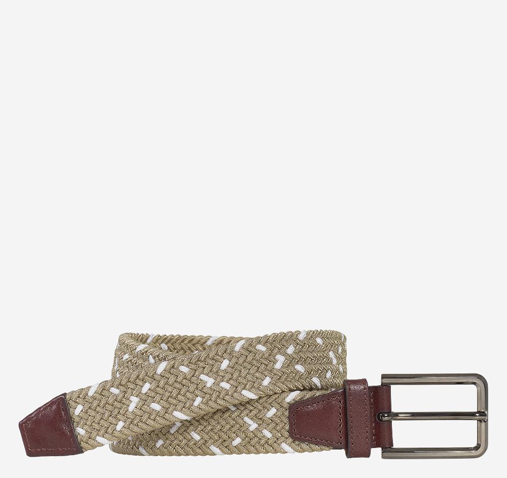 johnston & murphy Woven Stretch-Knit Belt Khaki/White