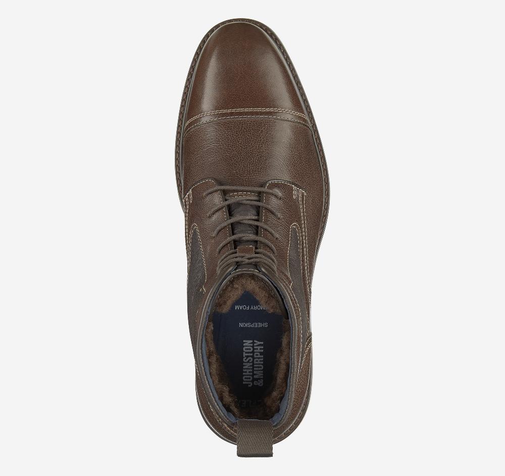 Johnston & Murphy XC Flex® Raleigh Cap Toe Shearling Boot Mahogany Full Grain/Shearling