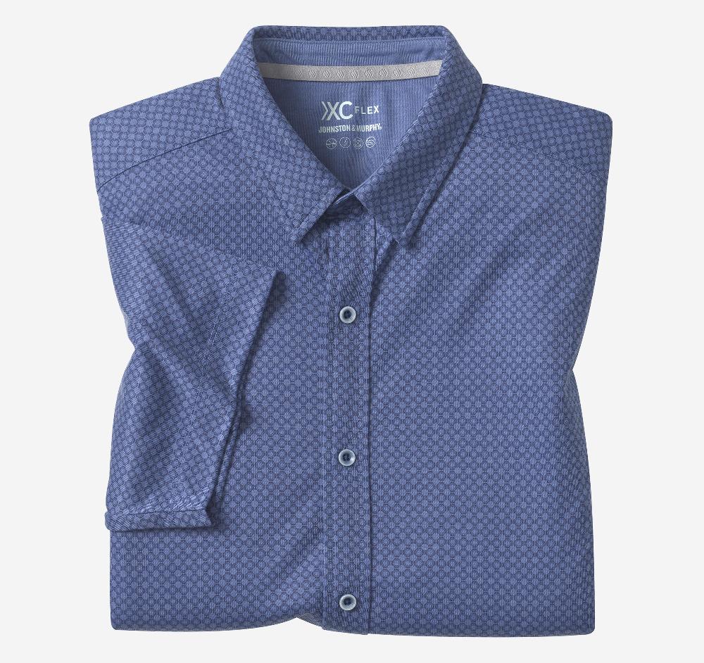 johnston & murphy XC Flex® Short-Sleeve Print Knit Shirt Blue Heather