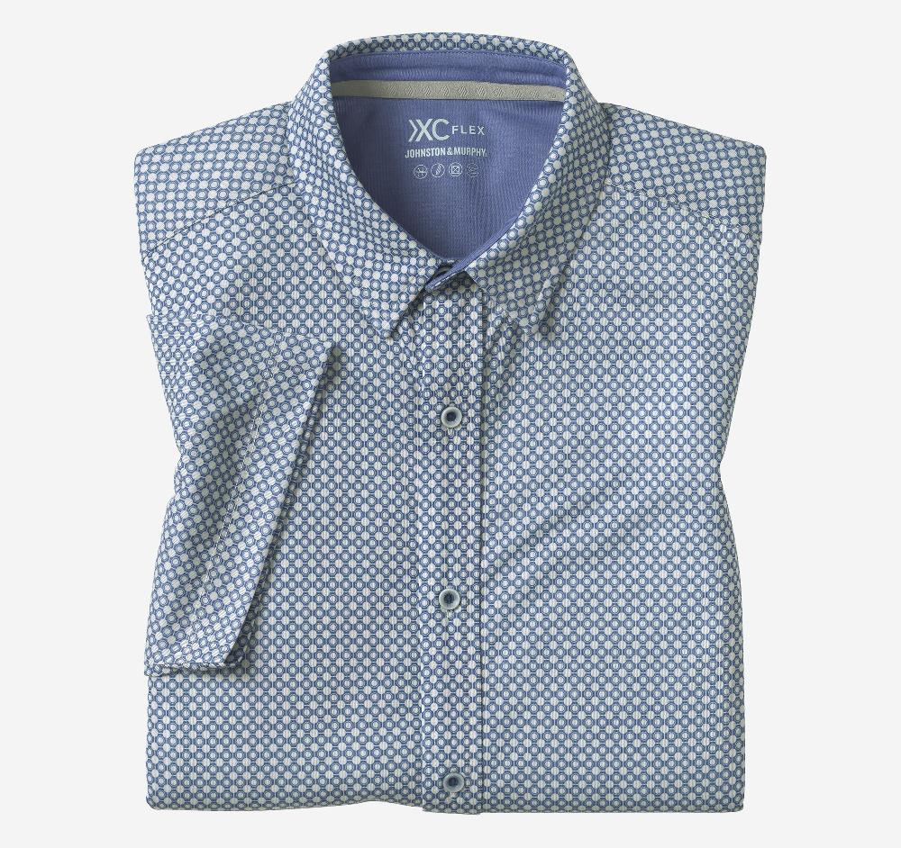 johnston & murphy XC Flex® Short-Sleeve Print Knit Shirt Light Gray Heather